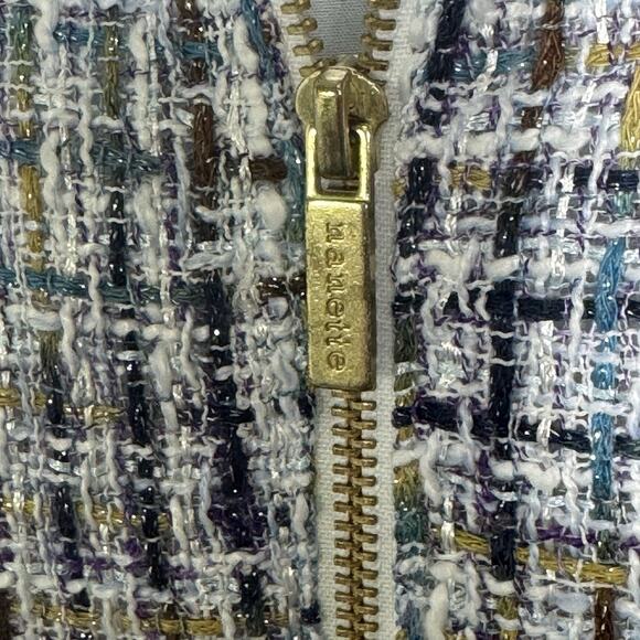 Nanette Lepore Size 6 Tweed Dress Blue Multicolor Metallic Short Sleeve Zip Back - Picture 8 of 9